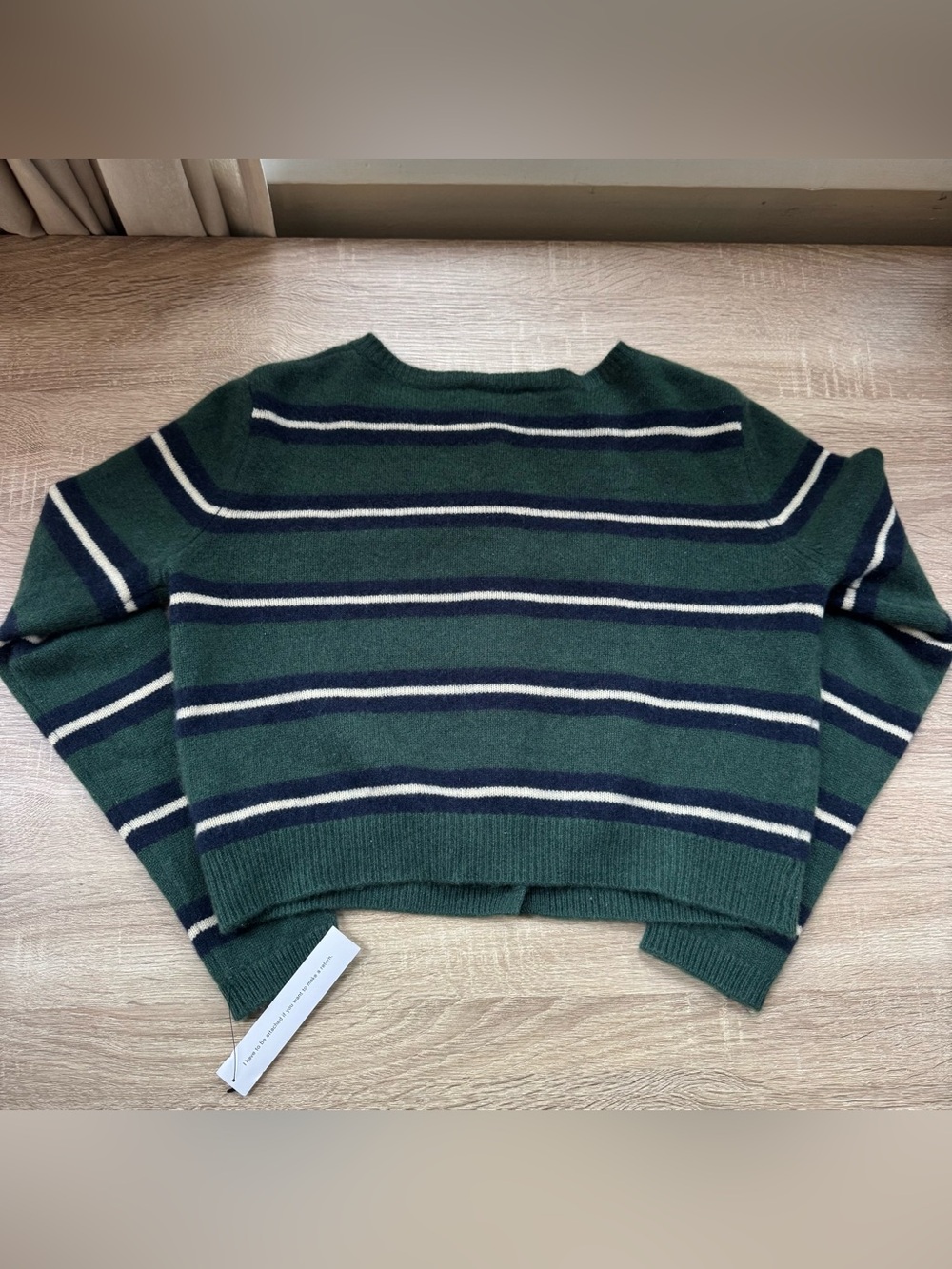 NWT Reformation Clara Cashmere Crew Cardigan Green Stripe Small - Picture 16 of 16